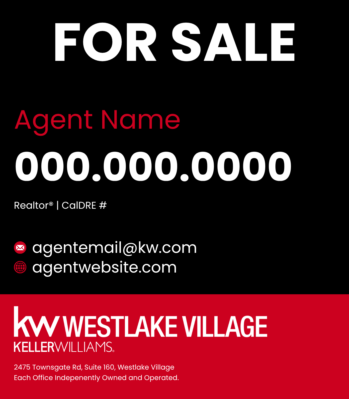 Black 24x18 For Sale Sign