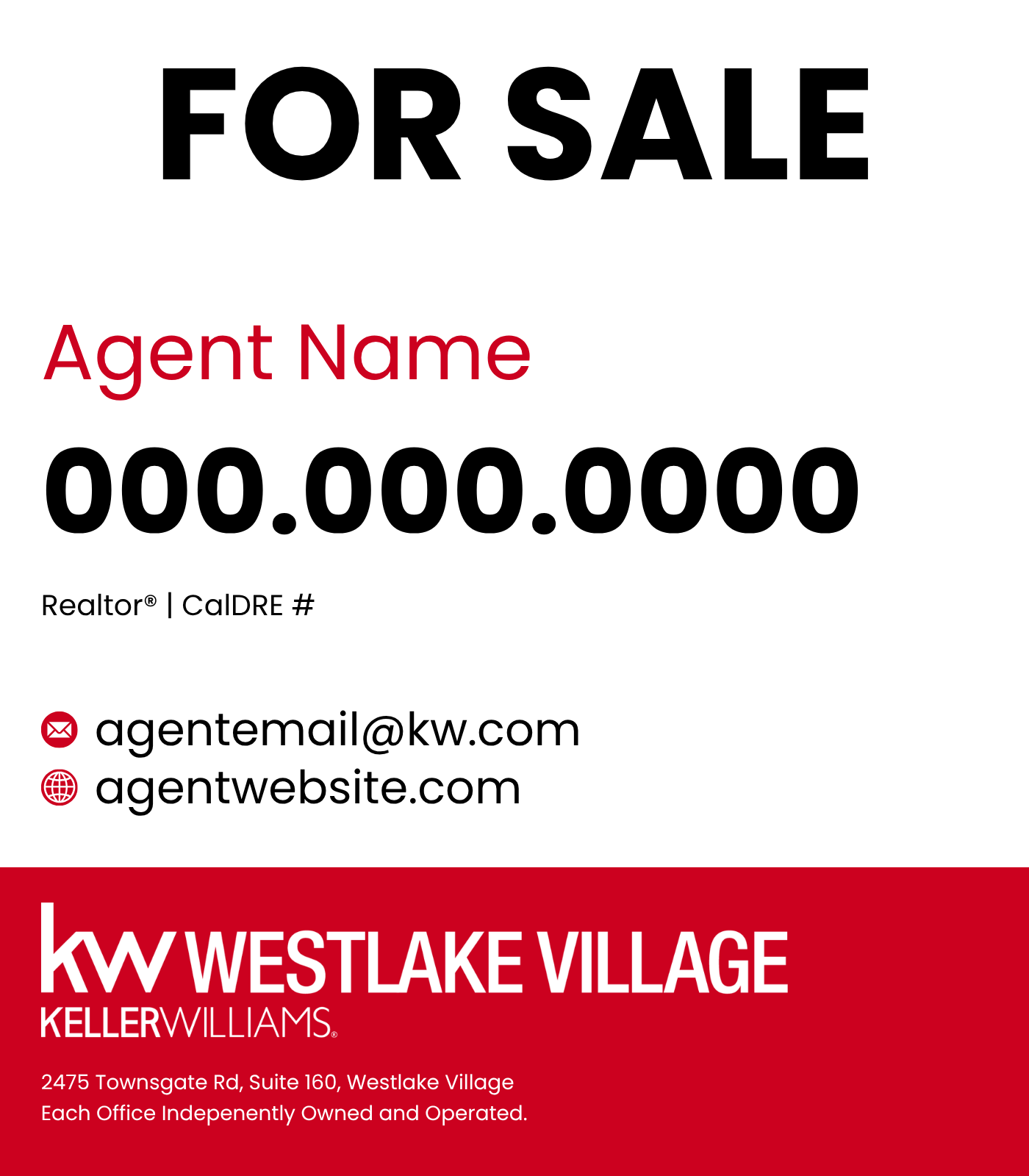 White 24x18 For Sale Sign